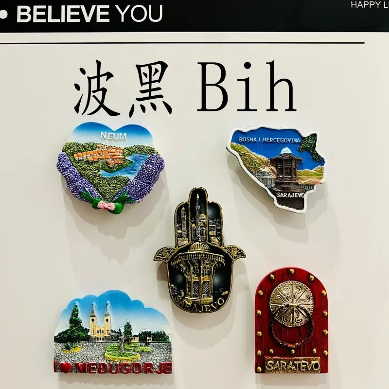 Bosnia and Herzegovina 3D Fridge Magnets Souvenir Resin Refrigerator Magnets Sticker Collection Handicraft Gift Home Decoration