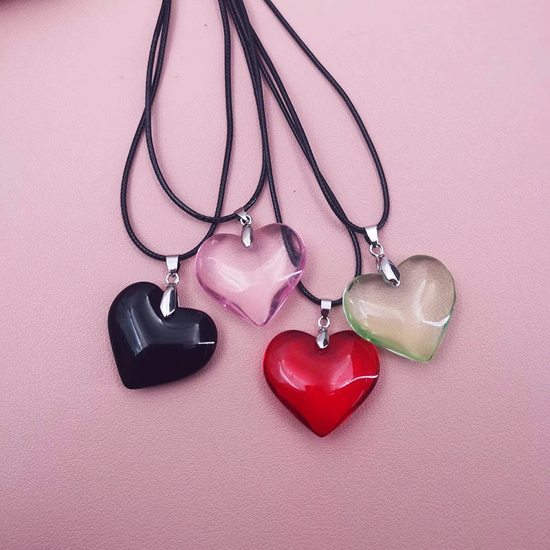 Y2k Love Heart Necklace for Women Fashion Hip Hop Red Hearts Pink Pendants Necklaces Rope Chain Girls Rave Gift Gothic Jewelry