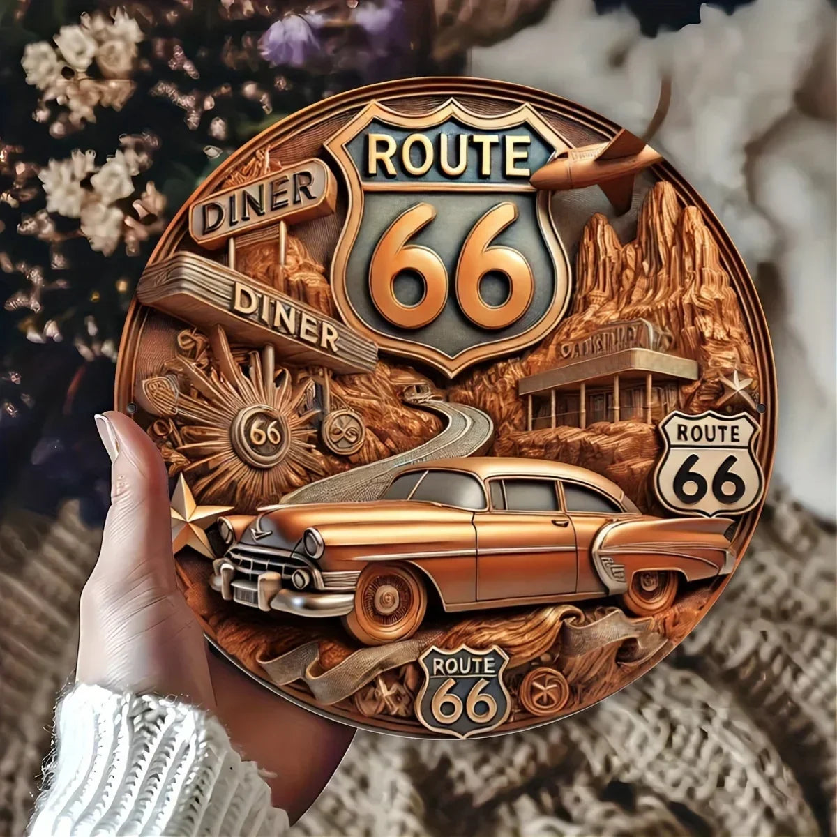 Antique Route 66 Decorative Metal Sign 78x78 Inches Outdoor Wall Art Durable Weather Resistant Ideal for Home and Garden Decor