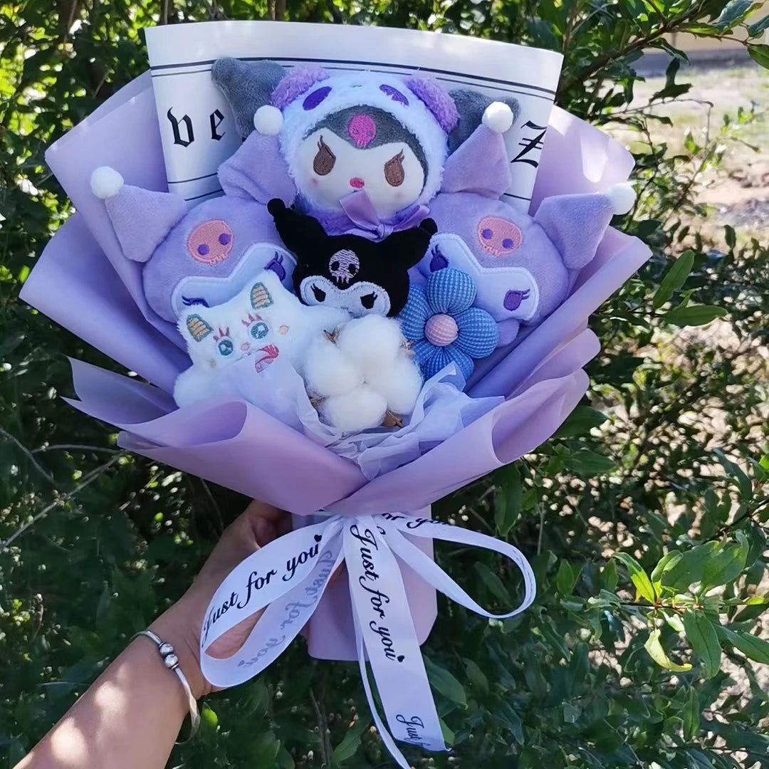 Christmas Gifts Sanrio Plush Flowers Bouquet Kuromi Plushie Soft Doll Animals Valentine's Day Birthday Wedding Party Gift
