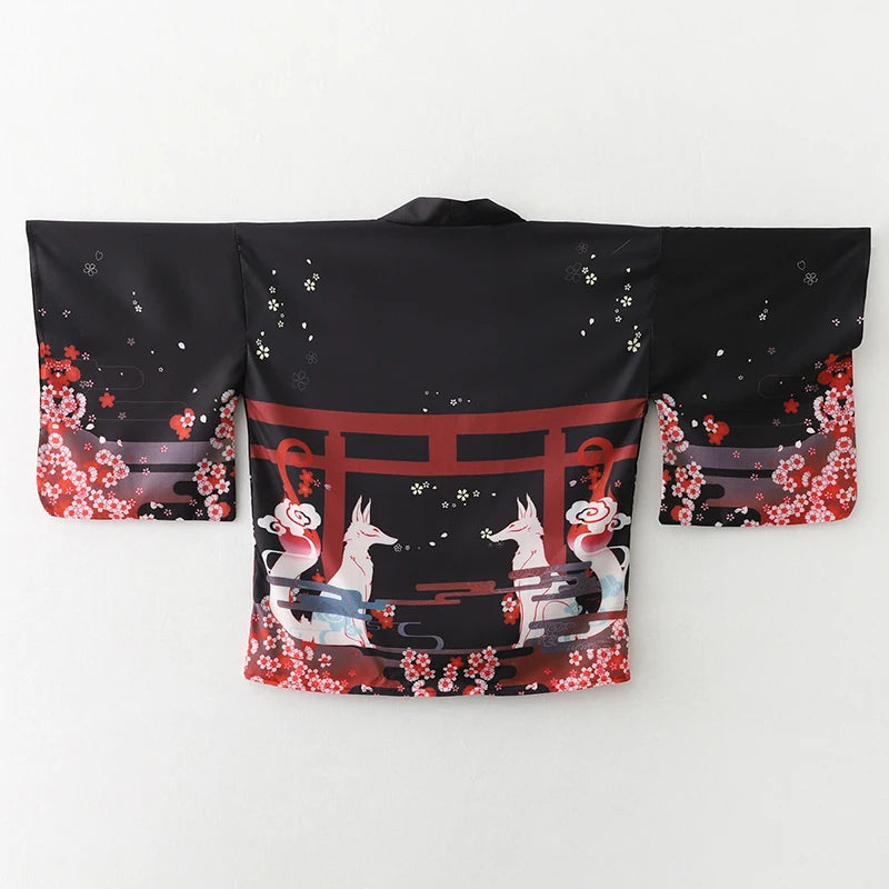 2023 New Summer Loose Red Black Japanese Samurai Streetwear Cardigan Women Men Harajuku Haori Kimono Cosplay Blouse Top Yukata