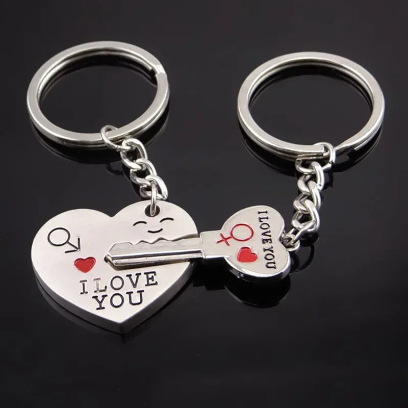 Novelty Couple Keychain Lovers Heart Key Chain Ring Casual Trinket Jewelry Valentine's Day Wedding Gift Accessories
