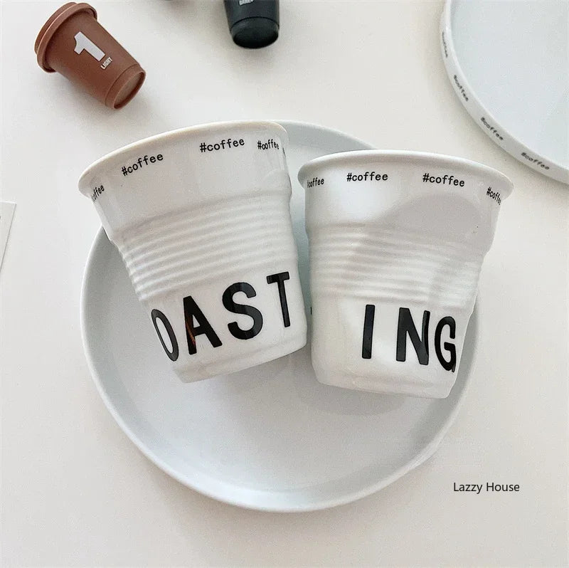 Ins Style Irregular Ceramic Mug Hand-pinch Coffee Cup Mugs Funny Glass Drinking Glasses Kawaii Cup Dessert Plate Mugs Coffee Cup