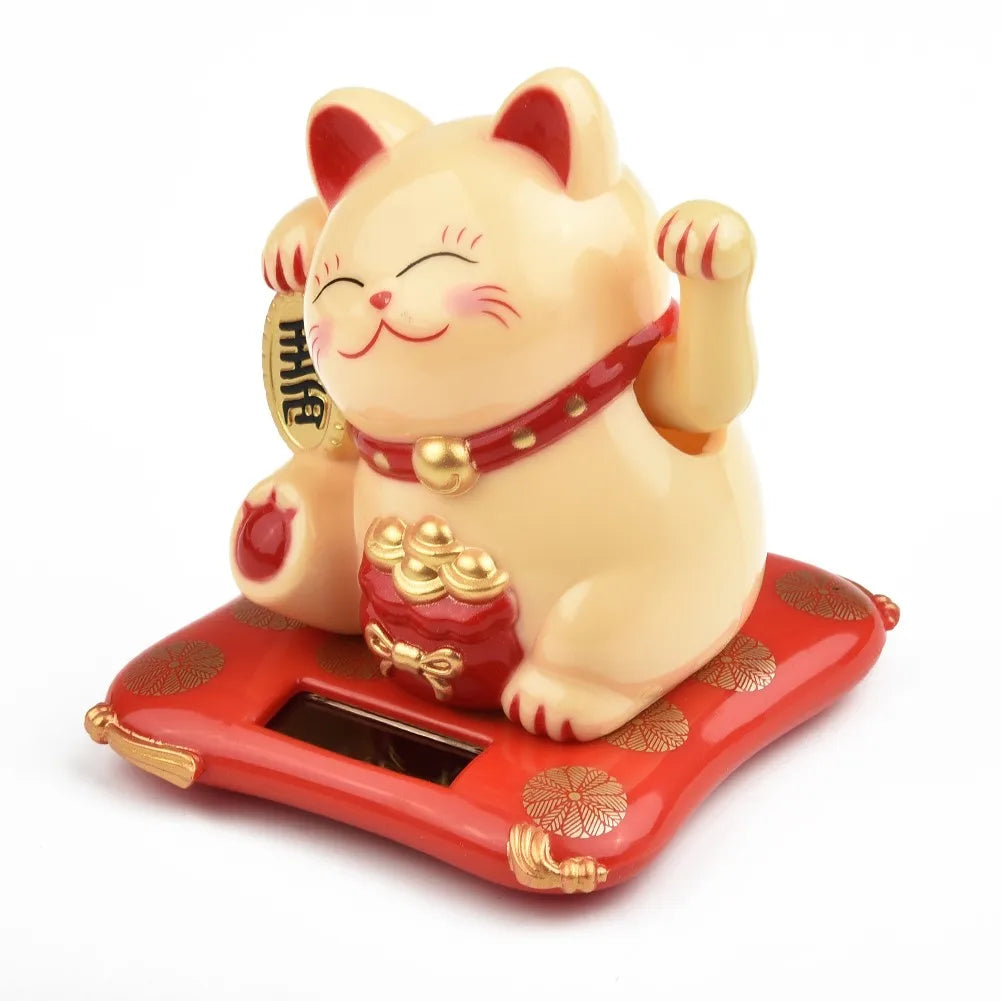 1pc Solar Powered Maneki Neko Lucky Cat Welcoming Chinese Lucky Cat Waving Hand Beckoning Fortune Cat Figurines For Home Decor
