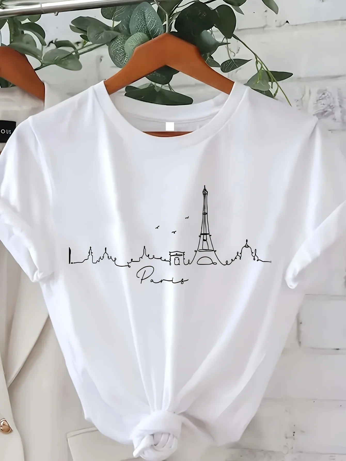Paris Print T-shirt Short Sleeve Crew Neck Casual Top for Summer & Spring Women's ClothinCasual Female Clothing