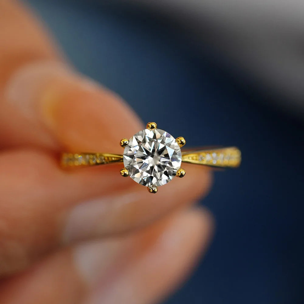 CKT 100% Real 18k Gold Ring Moissanite 1ct With Certificate Luxury Wedding Jewelry For Women Summer Engagement Gift Non Tarnish