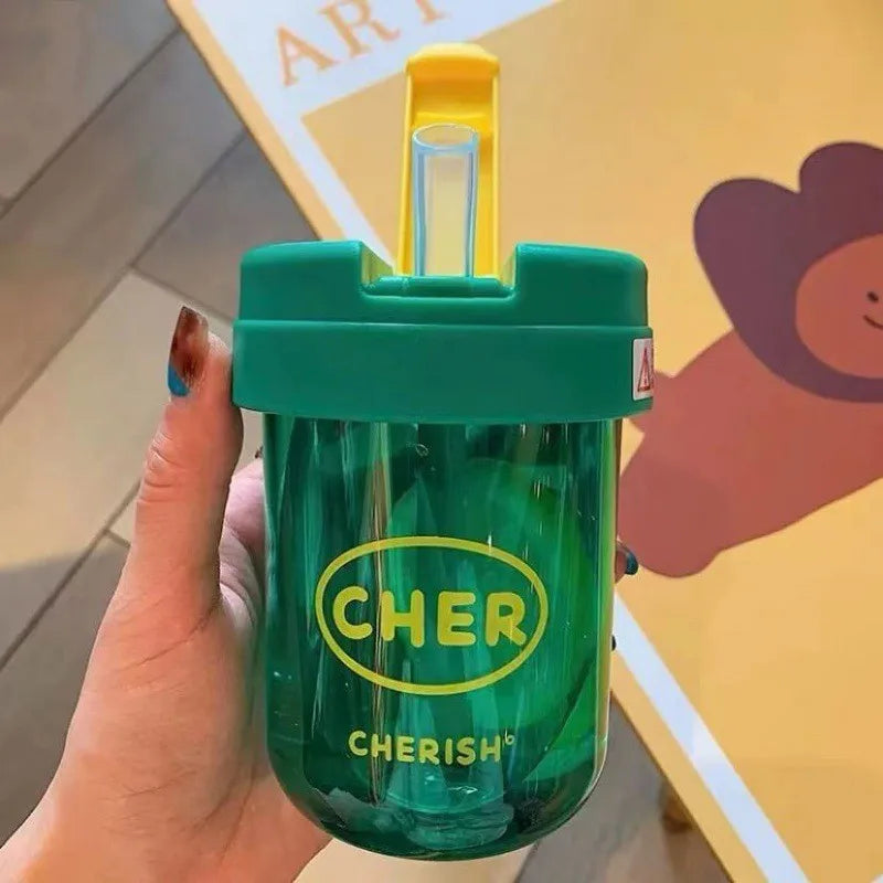 Eco-Friendly 300ml Straw Water Bottle for Kids: BPA-Free, Portable, School-Ready with Convenient Strap