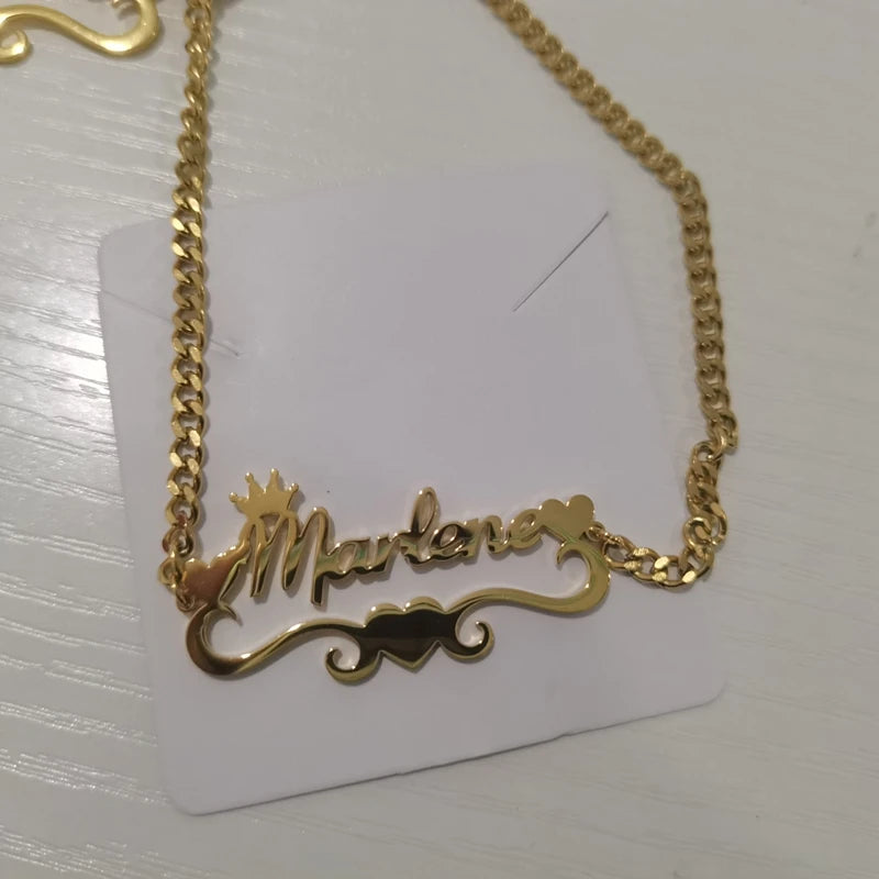 Custom Cuban Chain Butterfly Name Necklace Women Girl Jewelry Personalized Stainless Steel Gold Color Heart Ribbon Name Necklace