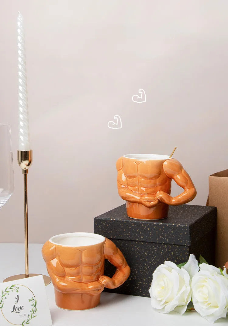Creative Ceramic Pectorales Mugs Home Breakfast Milk Coffee Mug Water Cups Boys Gym Trainer UP YOU Funny Gift Mugs Holiday Gift