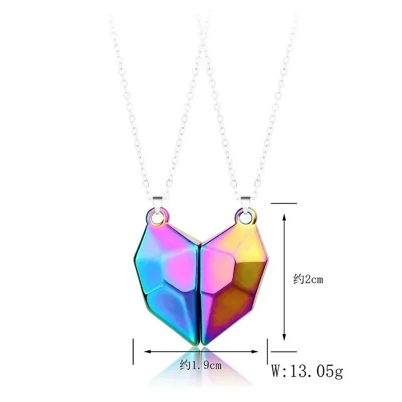 Love Magnet Couple Color Matching Necklace Simple Creative Wishing Stone Heartbreak Stitching Pendant Men and Women Jewelry Gift