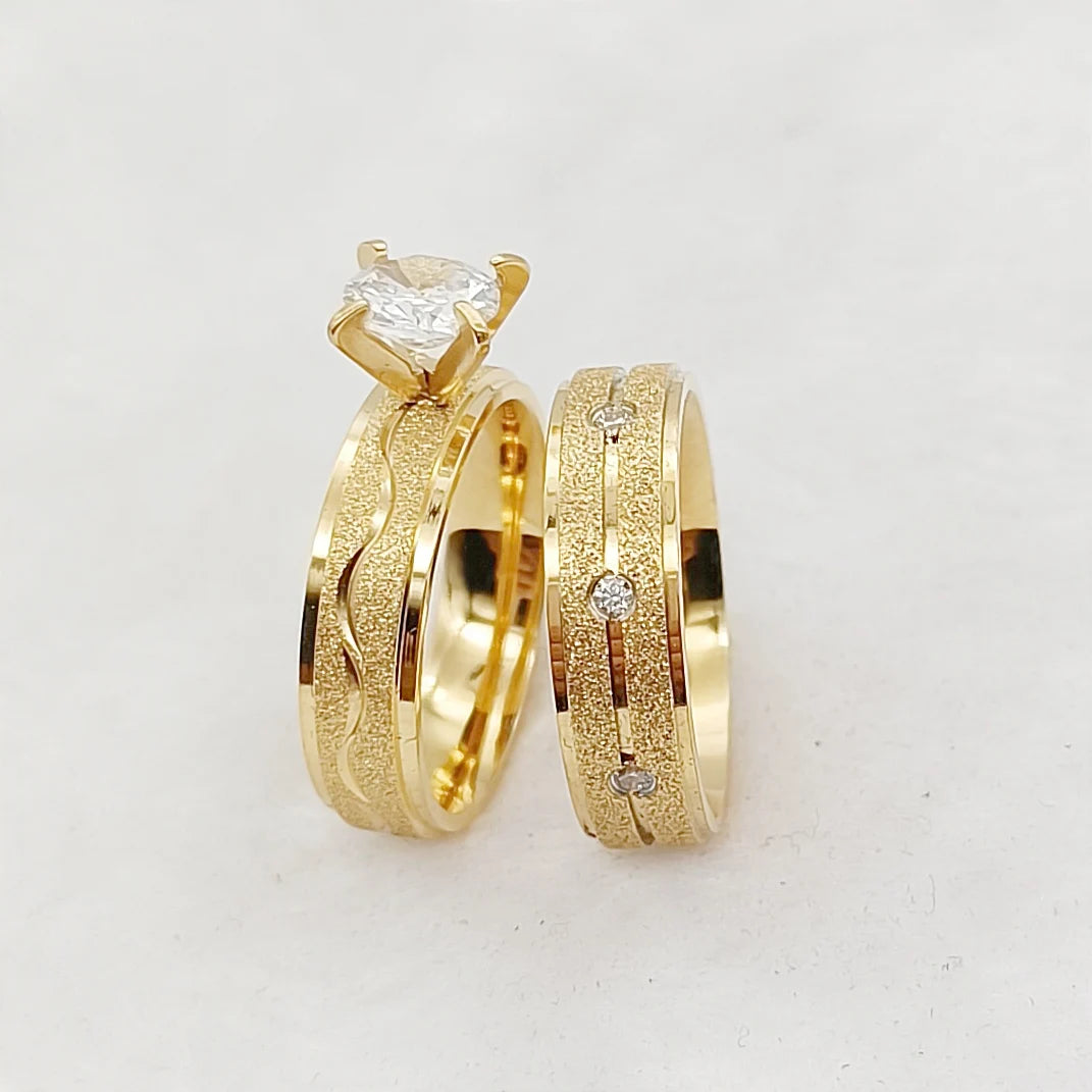 24k Gold Filled 316L Stainless Steel Jewelry Cz Diamond Wedding Rings Sets for Women Girls Ladies Engagement Statement Gifts