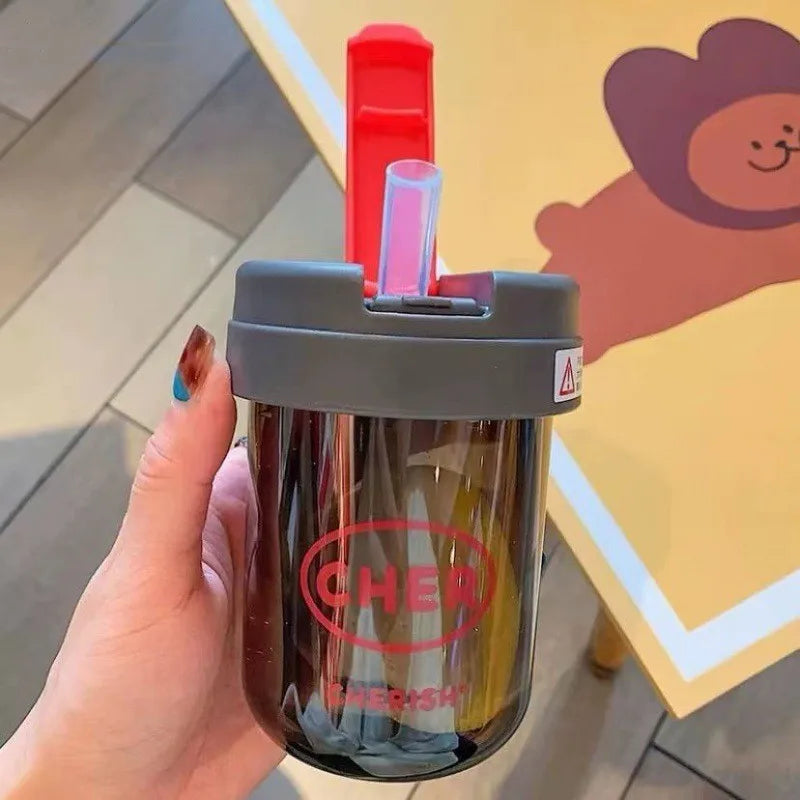 Eco-Friendly 300ml Straw Water Bottle for Kids: BPA-Free, Portable, School-Ready with Convenient Strap