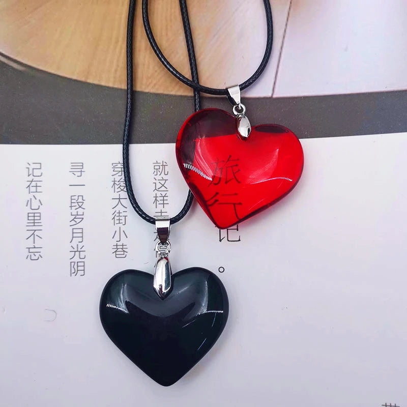 Y2k Love Heart Necklace for Women Fashion Hip Hop Red Hearts Pink Pendants Necklaces Rope Chain Girls Rave Gift Gothic Jewelry