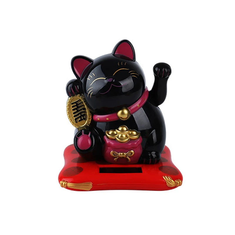 1pc Solar Powered Maneki Neko Lucky Cat Welcoming Chinese Lucky Cat Waving Hand Beckoning Fortune Cat Figurines For Home Decor