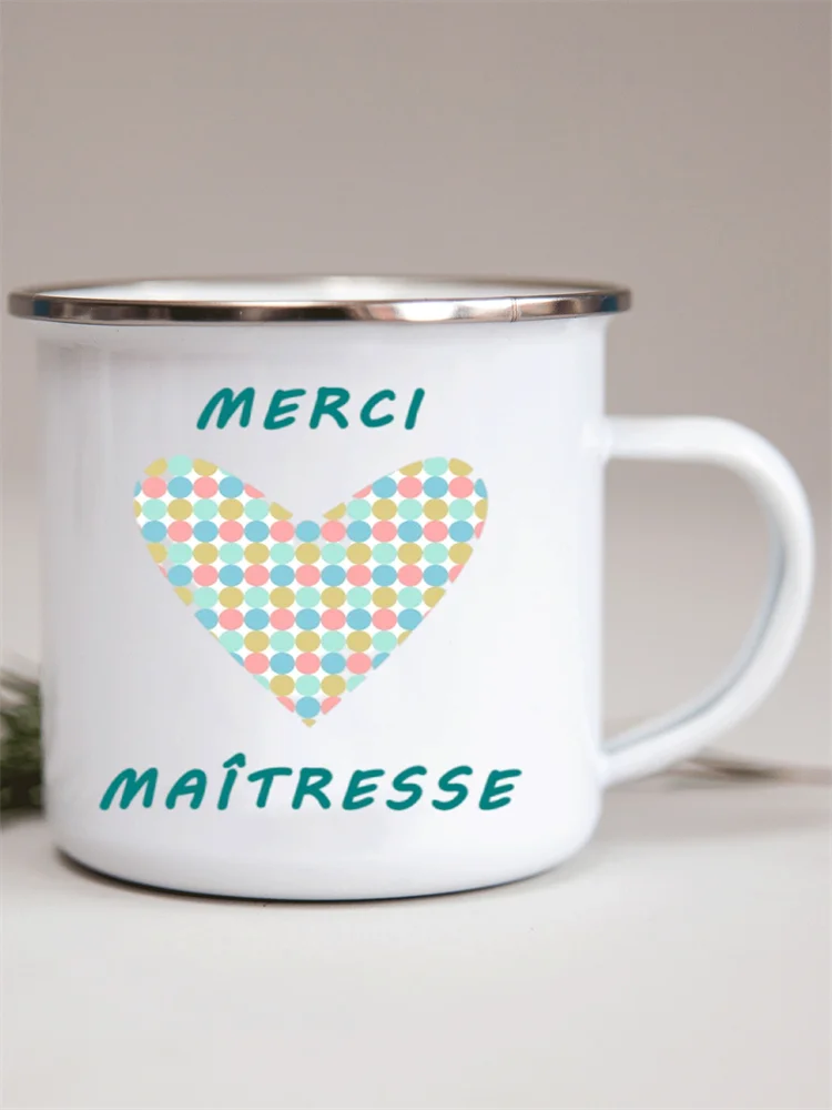 French Flower Printed Enamel Mugs Creative Coffee Mug Milk Wine Beer Drink Juice Cup School Home Handle Drinkware Teacher Gifts