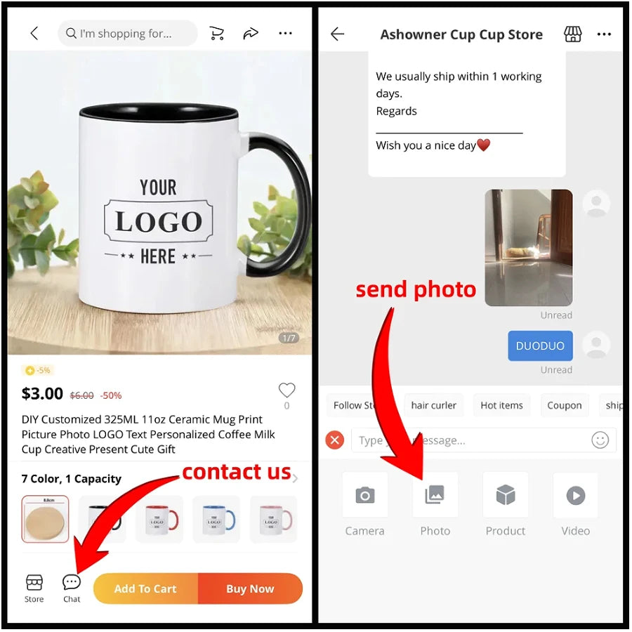 Personalized Your Photo Mug, Custom NAME Logo TEXT Cup,Customize Coffee Mugs, Tea Cups, Mothers day, Wedding Surprised Gift