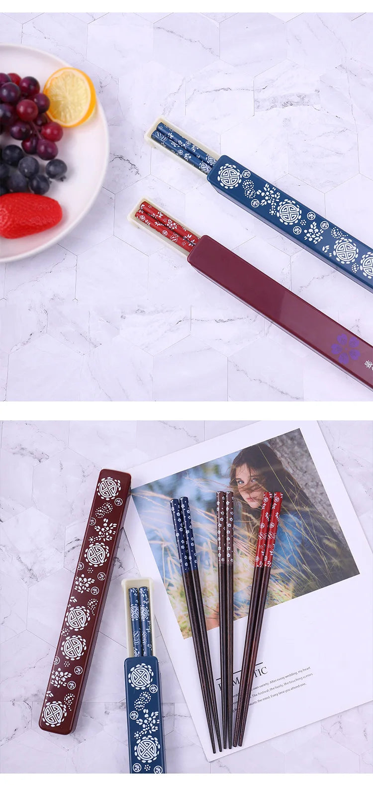 Japanese Chopsticks Natural Ironwood Handmade Value Gift Sushi Chinese Food Reusable Portable Travel Tableware with Box Set
