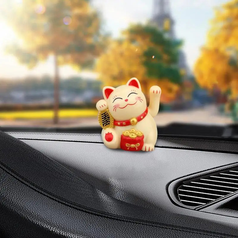 Solar Powered ManekiNeko Lucky Cat Welcoming Chinese Lucky Cat Waving Hand Beckoning Fortune Cat Figurines For Home Decor