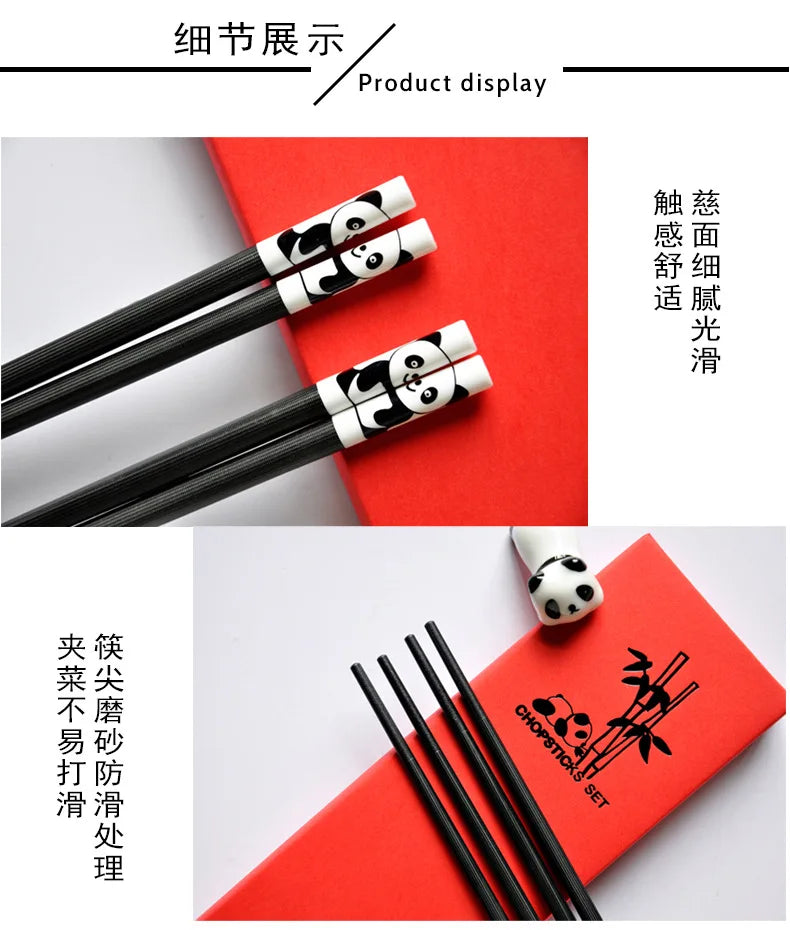 Chinese Panda Chopsticks Japanese Korean Sushi Solid Wood Chopsticks Wedding Gift Chop Sticks Hashi Two Pairs Chopsticks Set