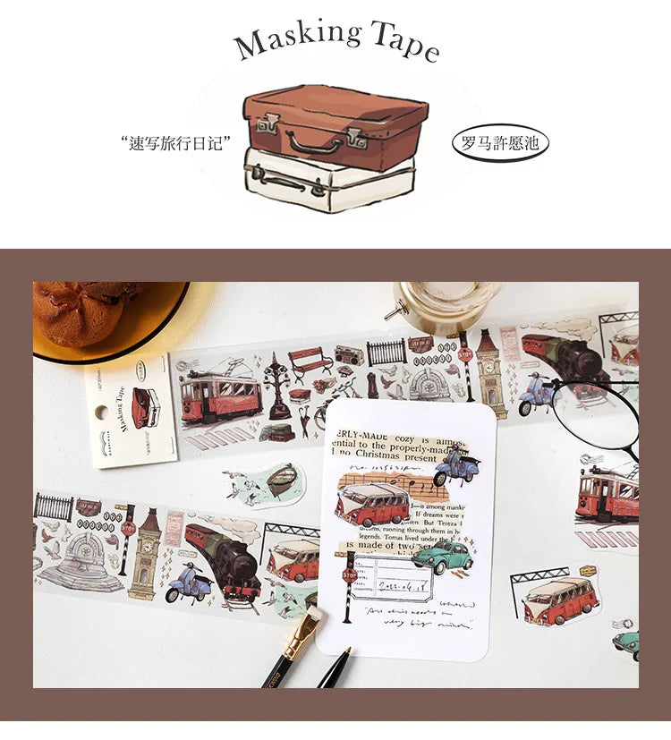Travel Journey Memory Washi Masking Tape Coffee Shop City Street View Decorative Stickers Diy Label For Scrapbooking Diary Album