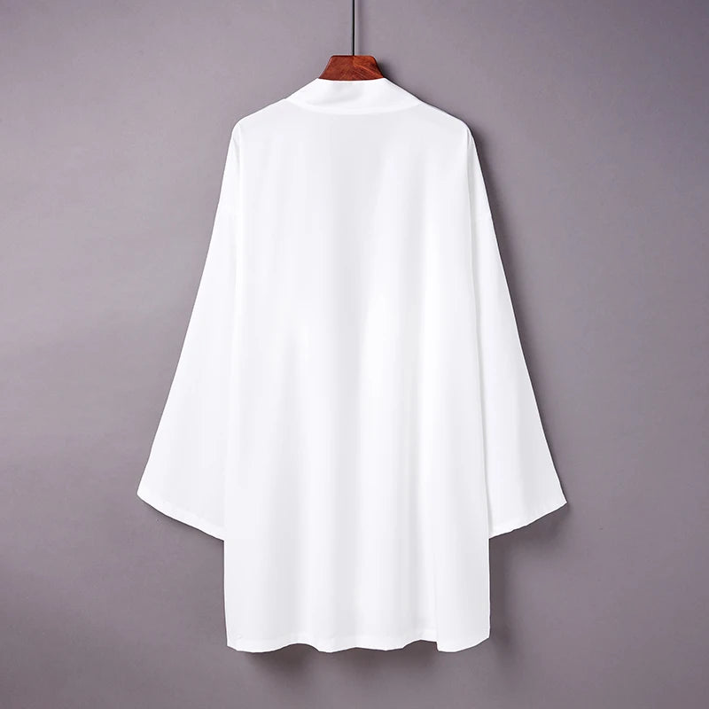 Japanese Yukata Kimono Haori Man Cardigan Harajuku Woman Long Cosplay Yukata Female Obi Black Streetwear White Beach Shirt