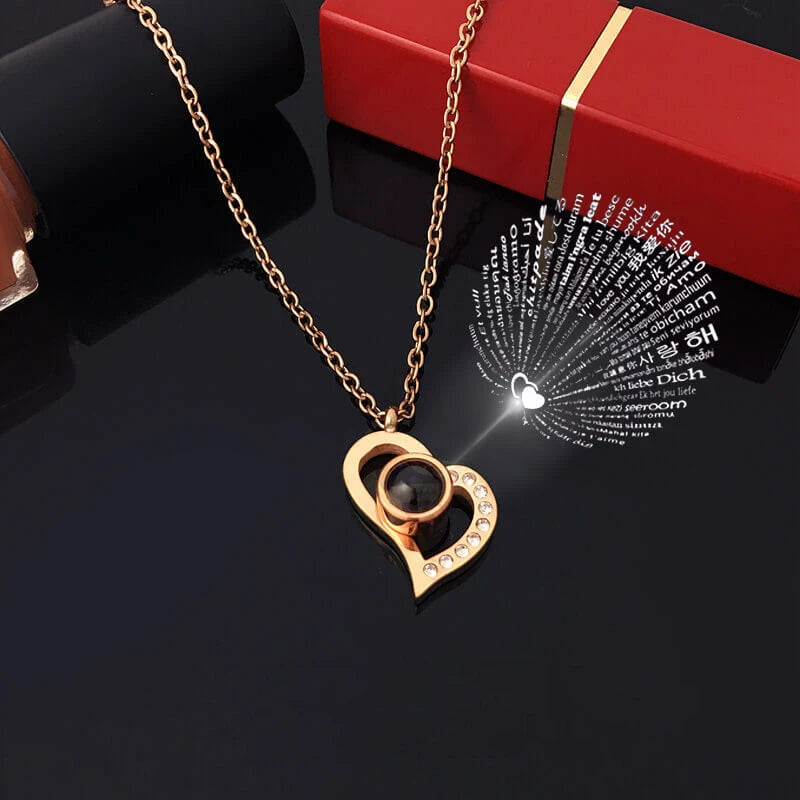 I Love You Necklace With Rose Gifts Box 100 Languages Projection Pendant Jewelry For Girlfriend 2023 New In Romantic Accessories