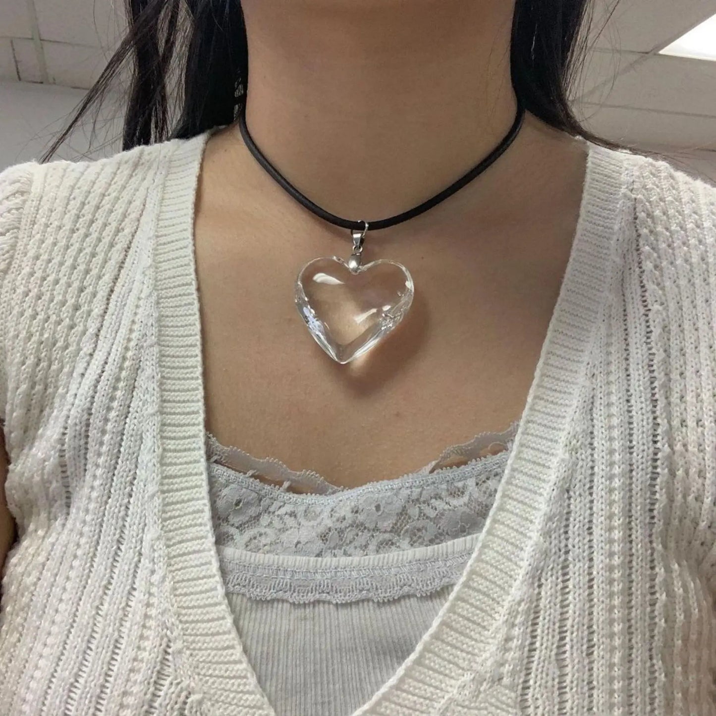 Y2k Love Heart Necklace for Women Fashion Hip Hop Red Hearts Pink Pendants Necklaces Rope Chain Girls Rave Gift Gothic Jewelry