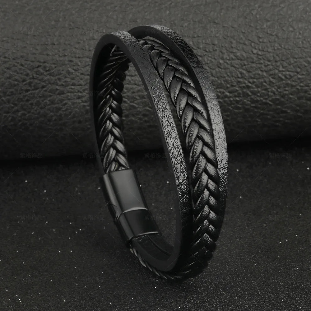 Men's Mature Business Give Men The Best Gift for Men Multi -Style PU Leather Two -Layer Magnetic Bracelet