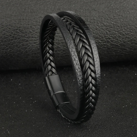 Men's Mature Business Give Men The Best Gift for Men Multi -Style PU Leather Two -Layer Magnetic Bracelet