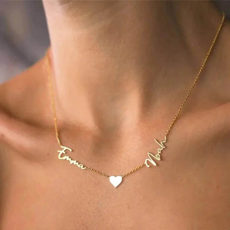 Custom Two Names Necklace with Heart Stainless Steel Couple Choker Personalized Jewelry Mother's Day Gift Women's Necklace Gift