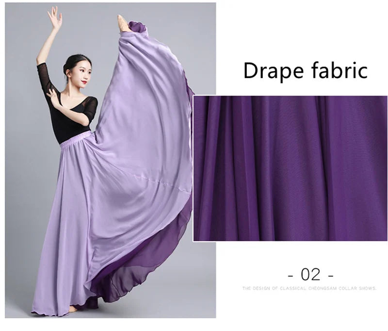 Flamenco Chiffon Dance Skirt for Women 720 Degrees Solid Color Long Skirts Dancer Practice Wear Chinese Style Skirt with Big Hem