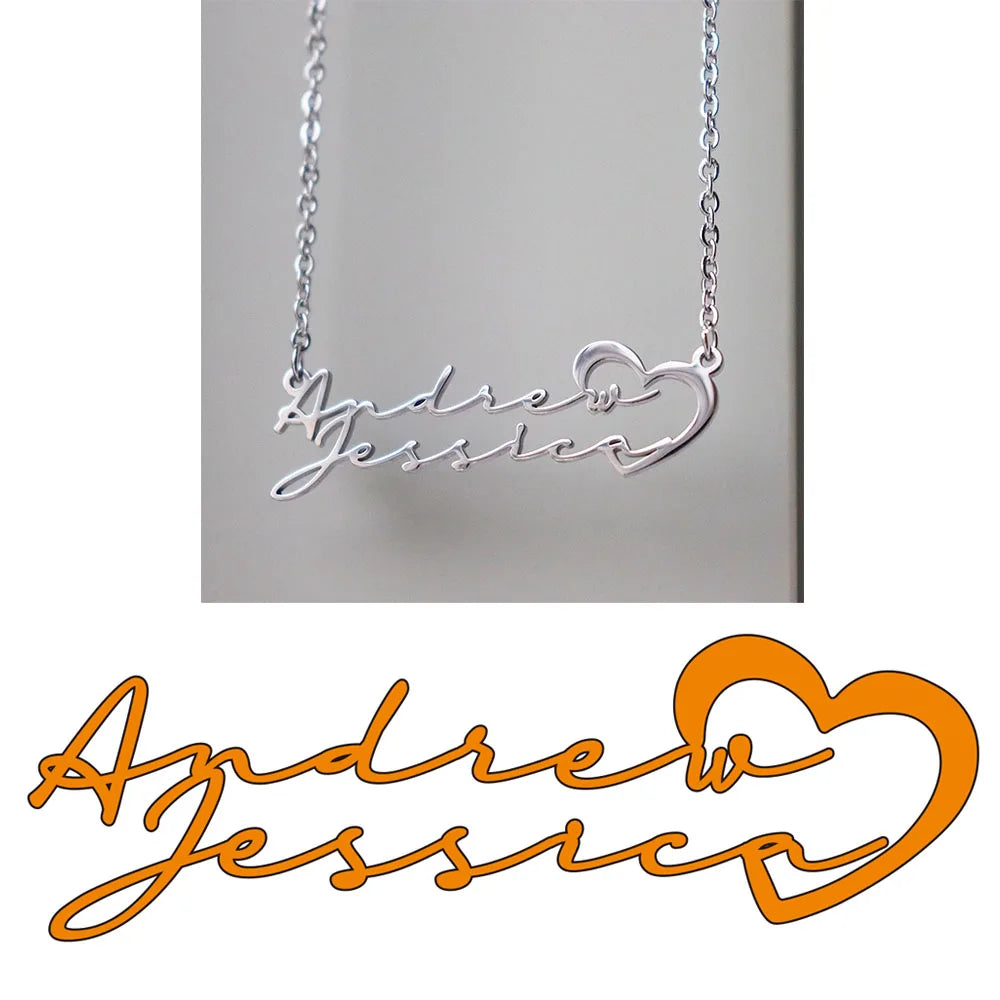 Custom Two Names Necklace with Heart Stainless Steel Couple Choker Personalized Jewelry Mother's Day Gift Women's Necklace Gift