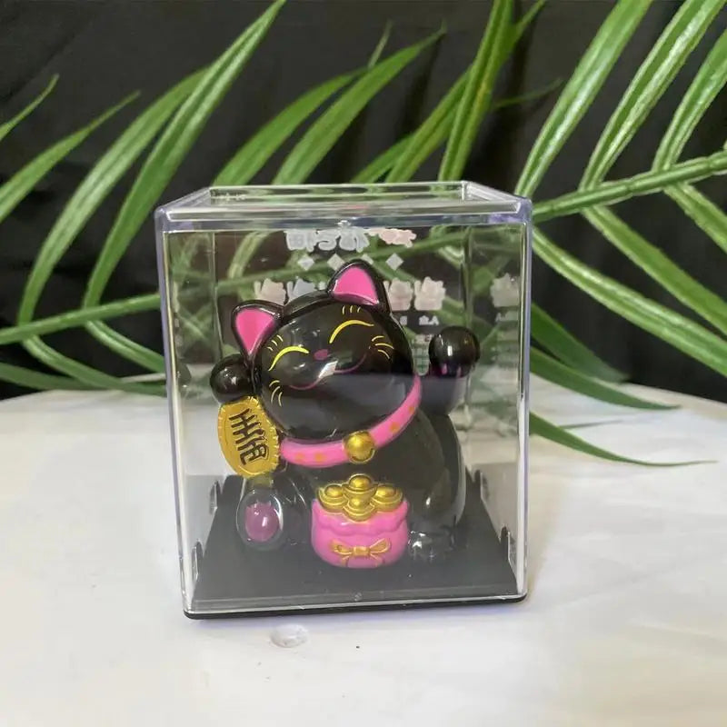 Solar Powered ManekiNeko Lucky Cat Welcoming Chinese Lucky Cat Waving Hand Beckoning Fortune Cat Figurines For Home Decor