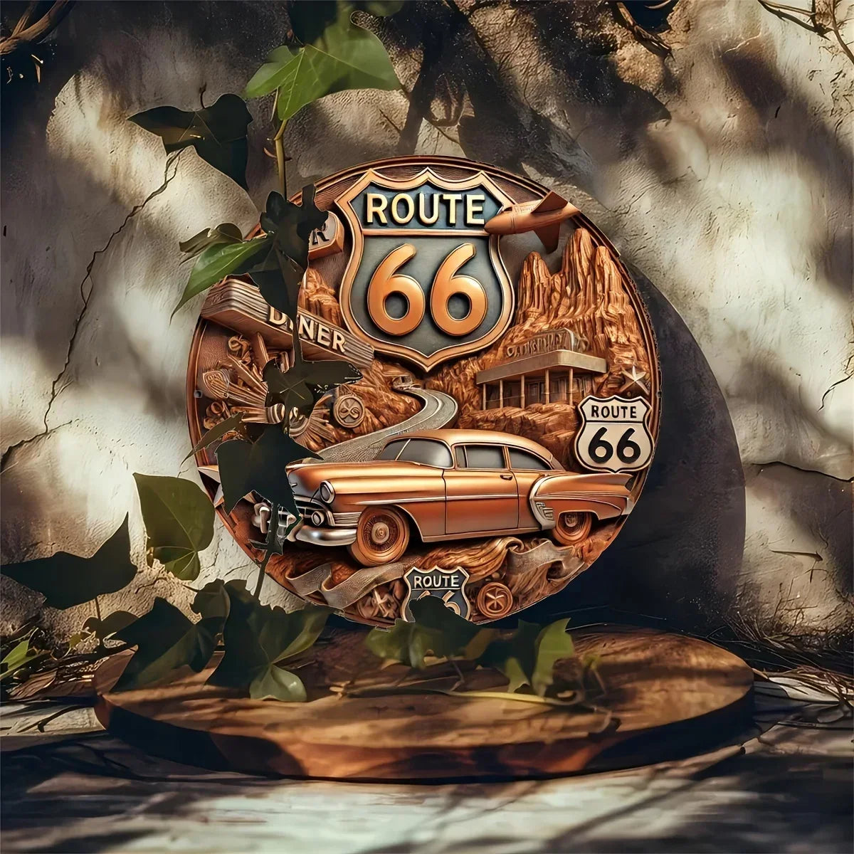 Antique Route 66 Decorative Metal Sign 78x78 Inches Outdoor Wall Art Durable Weather Resistant Ideal for Home and Garden Decor