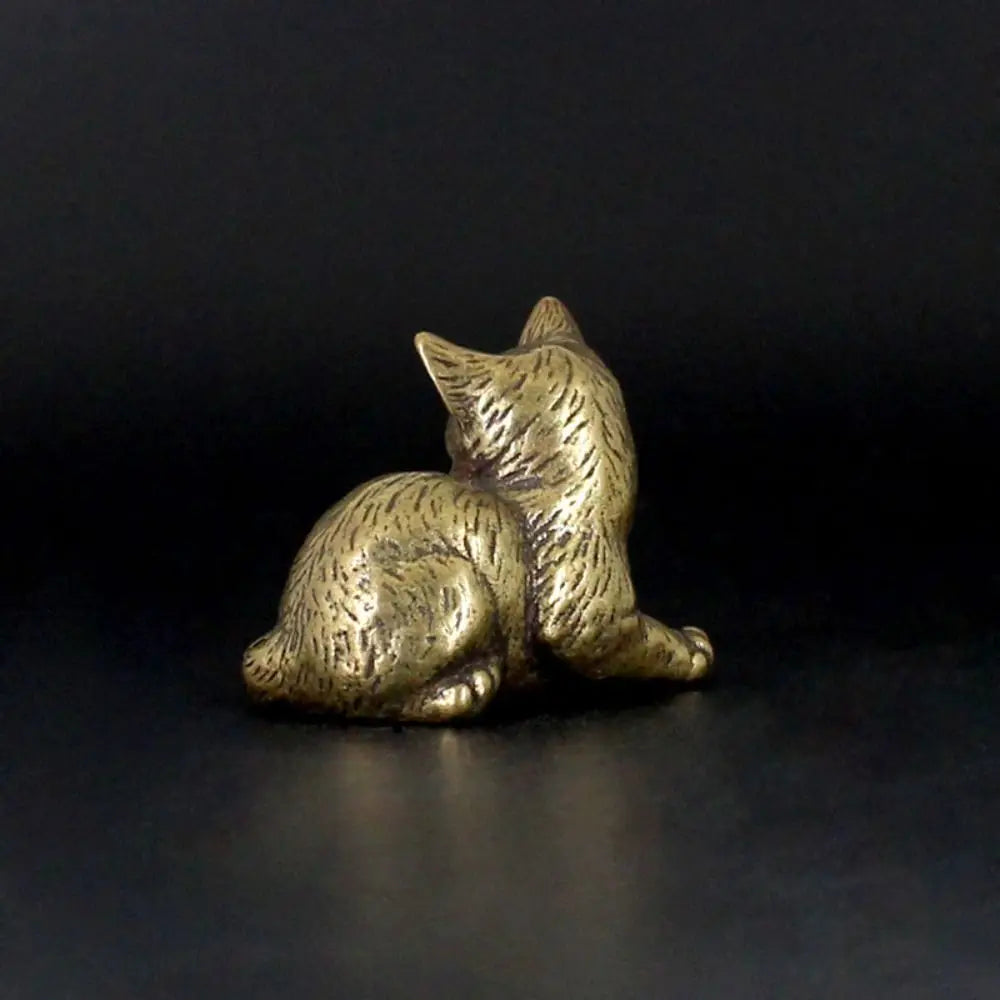 Crafts Brass Small Cat Metal Statue Cute Creative Tea Pet Simulated Exquisite Model Sculpture Toy