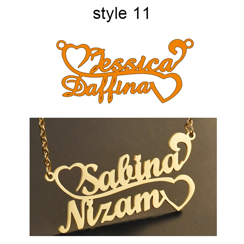 Custom Two Names Necklace with Heart Stainless Steel Couple Choker Personalized Jewelry Mother's Day Gift Women's Necklace Gift