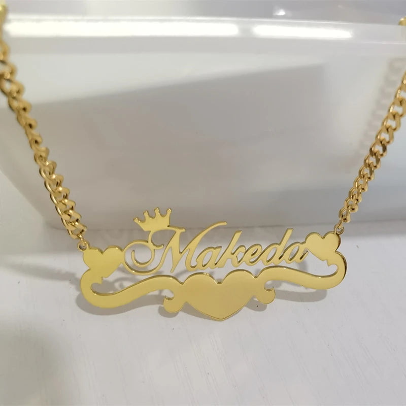 Custom Cuban Chain Butterfly Name Necklace Women Girl Jewelry Personalized Stainless Steel Gold Color Heart Ribbon Name Necklace