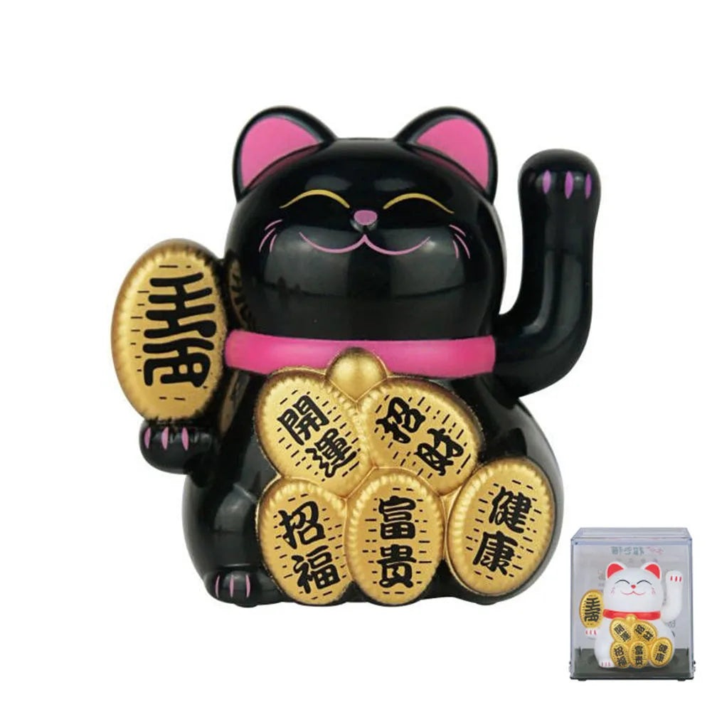 2inch Solar Powered Maneki Neko Lucky Cat For Home Office Car Decoration Birthday Gift Welcoming Waving Hand Beckoning Fortune