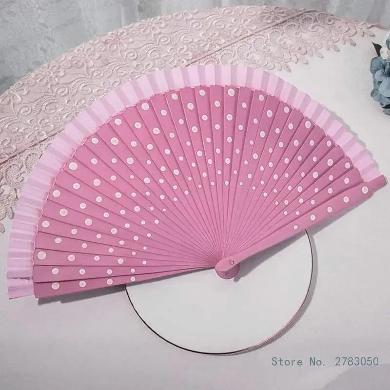 Flamenco Spanish Vintage Hand Fan Wedding Dance Dots Pattern Folding Fan Elegant Handheld Dancing Performances
