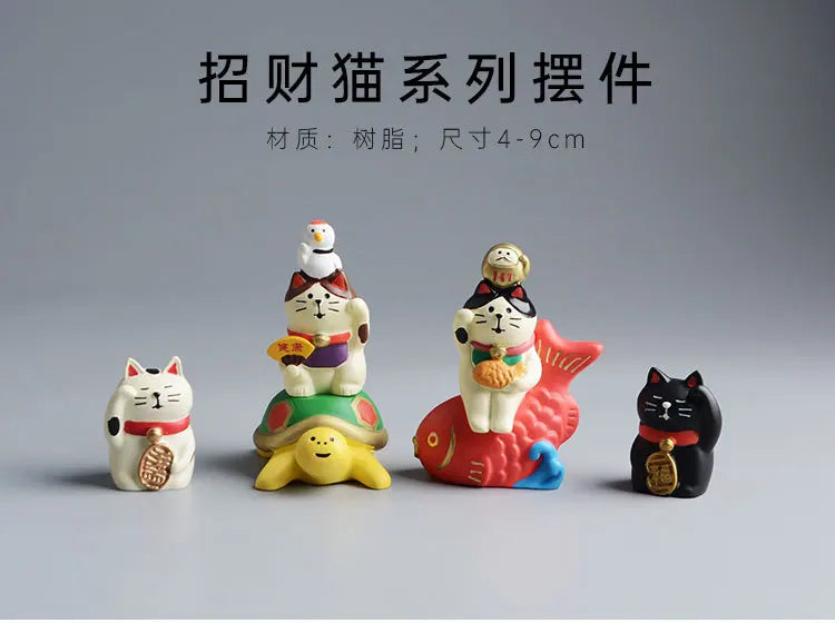 ZAKKA Miniatures Kitten Maneki Neko Cat Figurine Model Toys Resin Crafts New Year Gifts Decoration Handicraft Desktop Ornaments