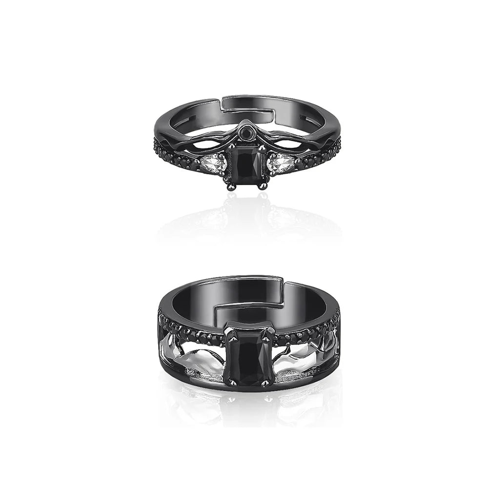 Game Love And Deepspace Sylus Rings Cosplay Black Gemstone Couple Ring Alloy Adjustable Jewelry Accessories Christmas Gift