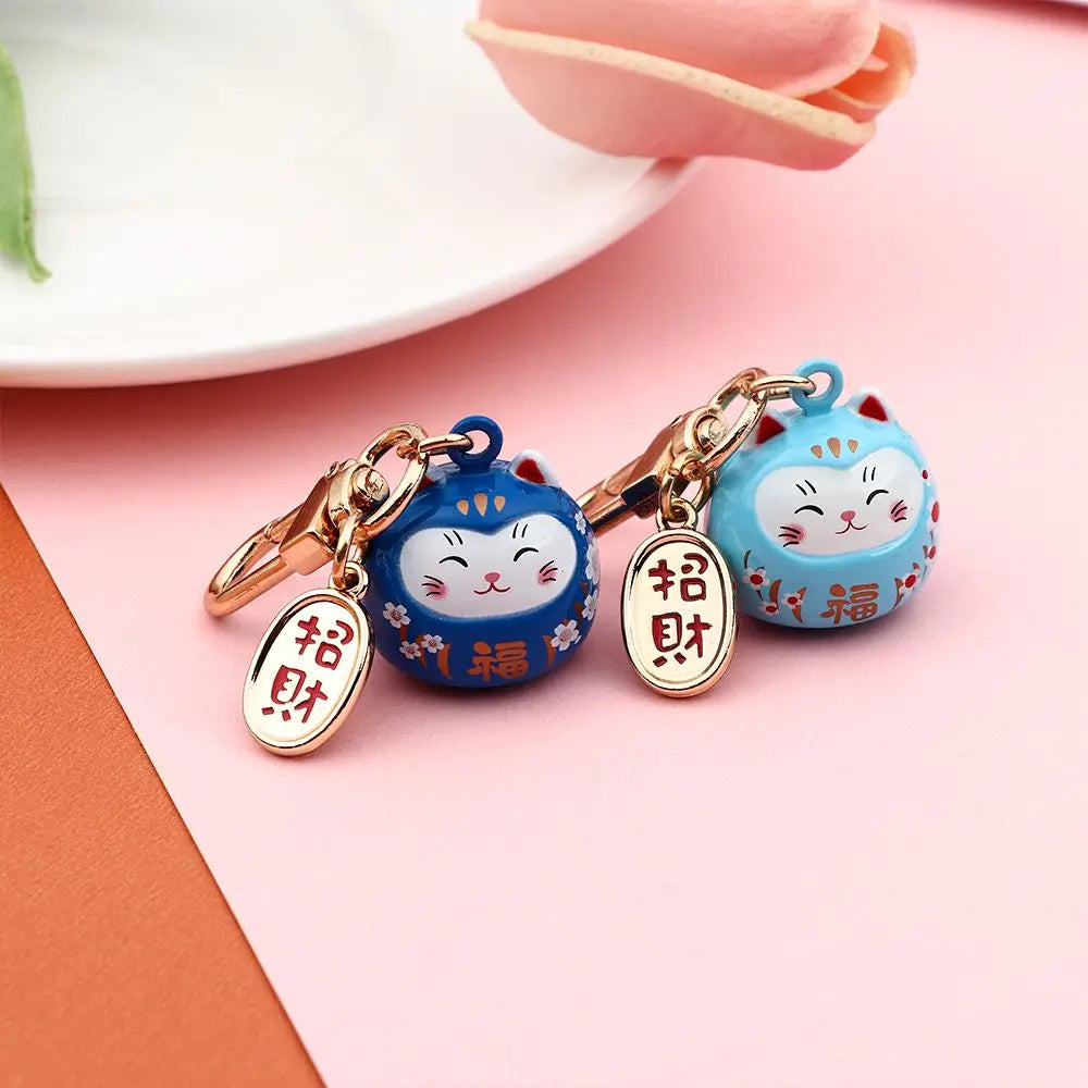 Japanese Cute Lucky Cat Keychains Cartoon Lucky Cat Key Chains Car Bag Charm Ornaments Pendant Keyring Couple Gift