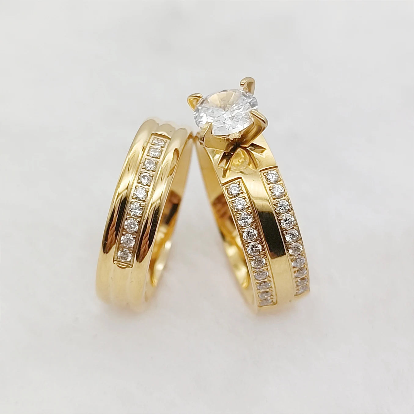 24k Gold Filled 316L Stainless Steel Jewelry Cz Diamond Wedding Rings Sets for Women Girls Ladies Engagement Statement Gifts
