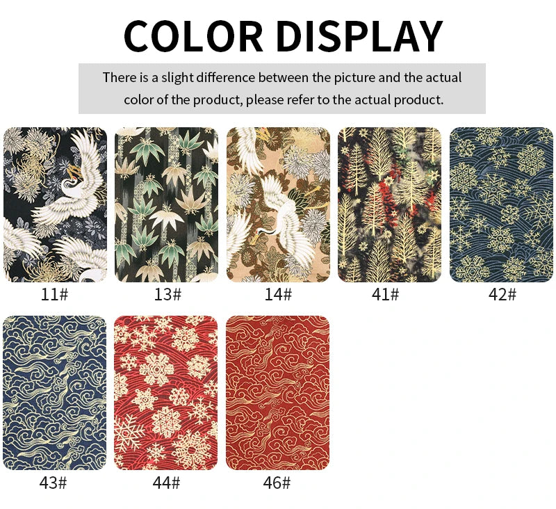 0.5/1/2 Yard 100% Cotton Fabric Traditional Japanese Kimono Style Print DIY Handmade Making Cheongsam, Hanfu, Holiday Decoration