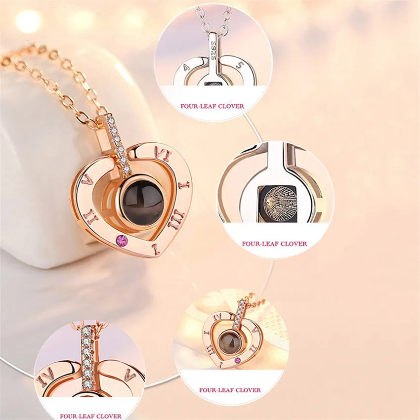 I Love You Necklace With Rose Gifts Box 100 Languages Projection Pendant Jewelry For Girlfriend 2023 New In Romantic Accessories