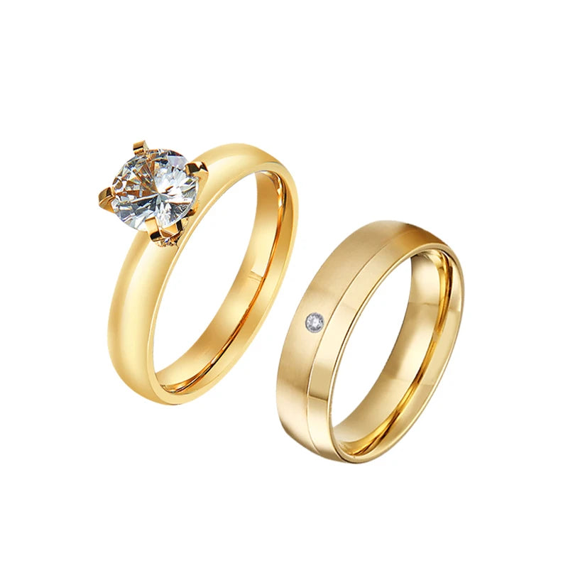 24k Gold Filled 316L Stainless Steel Jewelry Cz Diamond Wedding Rings Sets for Women Girls Ladies Engagement Statement Gifts