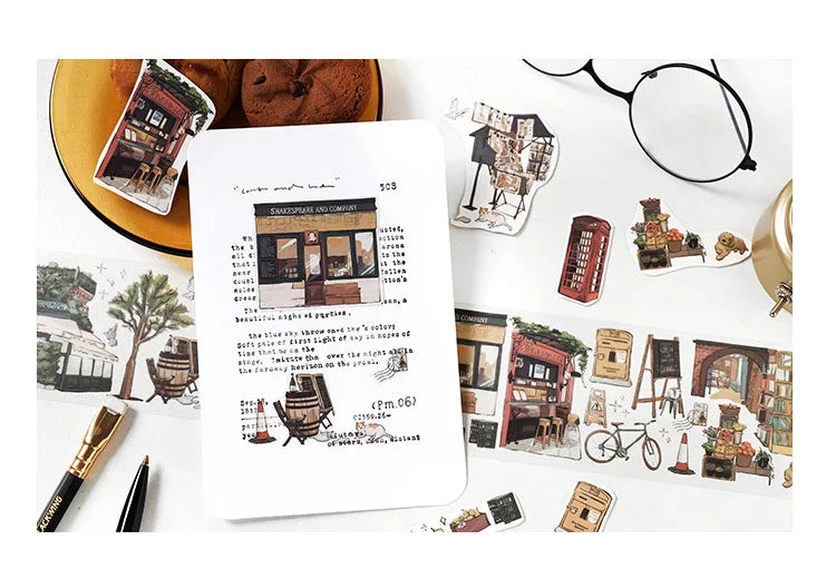 Travel Journey Memory Washi Masking Tape Coffee Shop City Street View Decorative Stickers Diy Label For Scrapbooking Diary Album