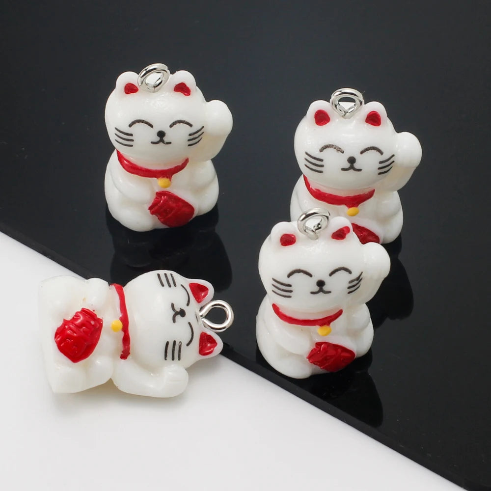 10pcs Cute Lucky Cat Resin Charms Kawaii Cartoon Animal Cats Pendants for Earrings Necklace Keychain Diy Jewelry Making Supplies