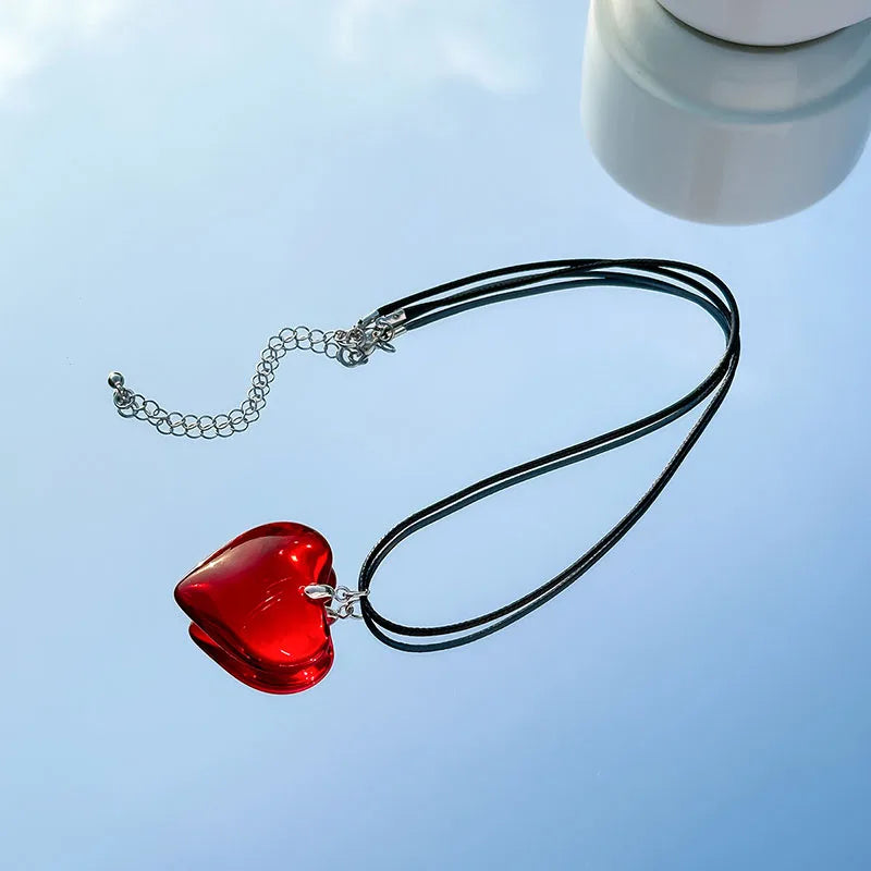 Y2k Love Heart Necklace for Women Fashion Hip Hop Red Hearts Pink Pendants Necklaces Rope Chain Girls Rave Gift Gothic Jewelry