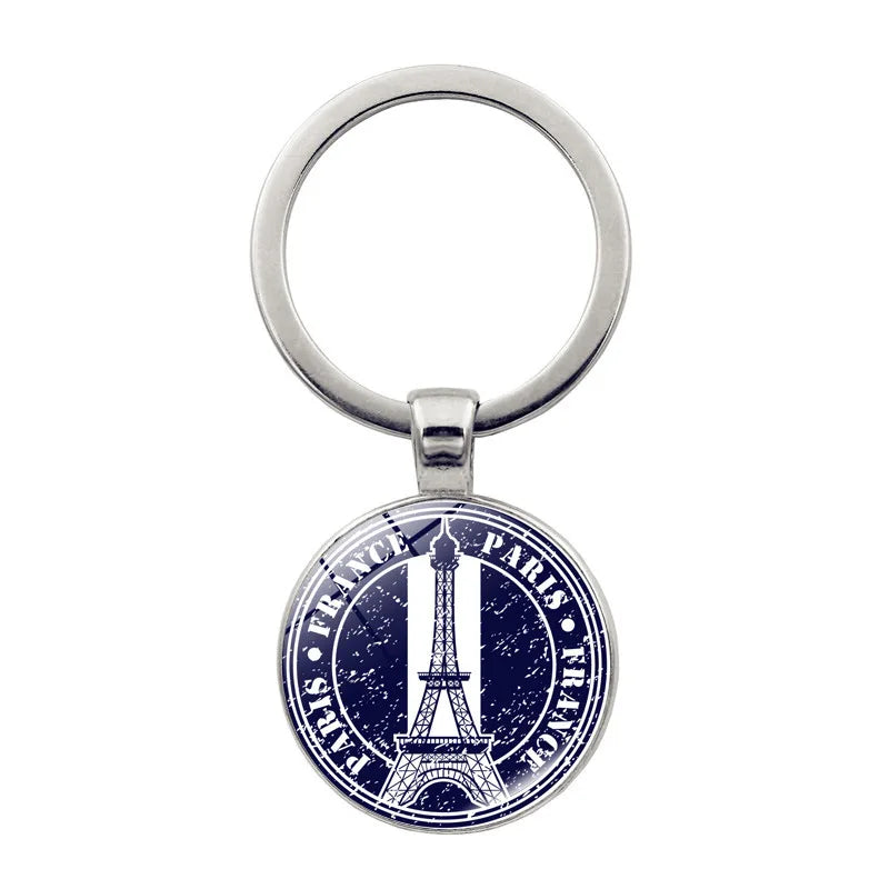 Paris Souvenirs Gifts Keychain France 2024 Eiffel Tower Triumphal Arch National Flag Glass Pendant Universal Car Bag Keyring